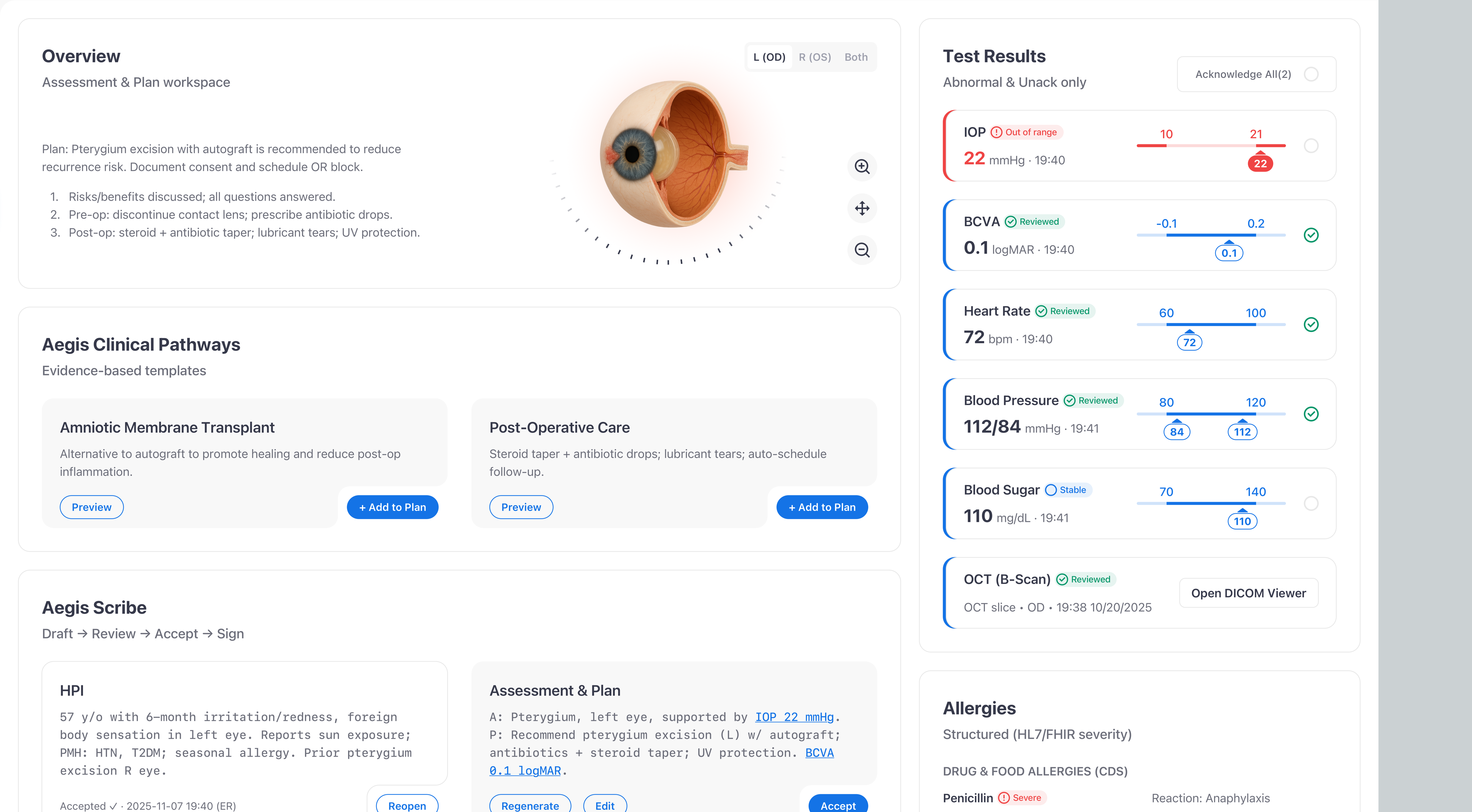 Aegis two-column action and data cockpit layout